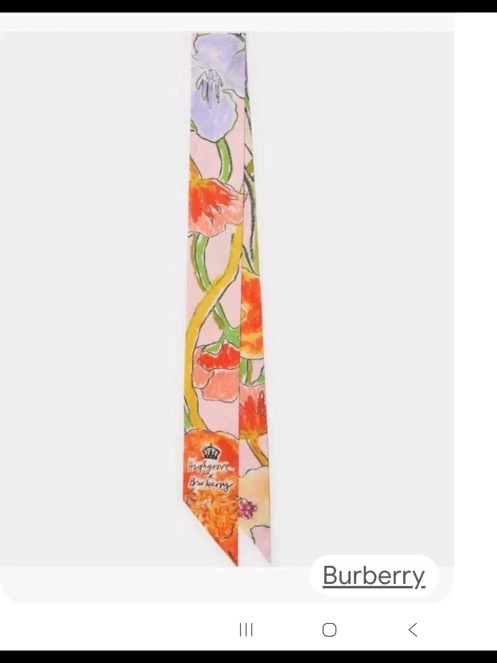 Burberry Skinny Silk Cascading Flowers Scarf Light Pink NWT